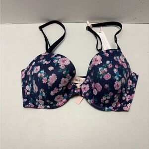 Victoria's Secret Love Cloud Push-Up Plunge Bra - 32 DD - Blue Floral